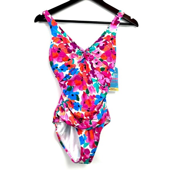 Swim Solutions Twist Front Tummy Control Pink One Piece Swimsuit Size 8 1047H3 - Picture 4 of 10